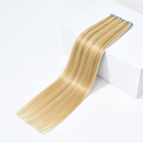 ROSEBUD Tape in Hair Extensions REMY Human Hair Secure Skin Weft Hair Extensions Seamless 50gPack 20Pcs 16 Inch Ash Blon