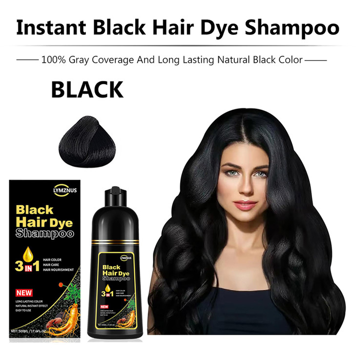 lymznus Herbal Black Hair Dye Shampoo 3 in 1 for Gray Hair Instant Hair Color Shampoo for Women Men Black Hair Shampoo f