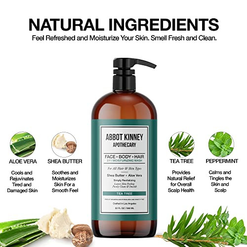 ABBOT KINNEY APOTHECARY Mens 3in1 Wash Moisturizing Shampoo Conditioner and Body Wash for Men Suitable for All Skin and