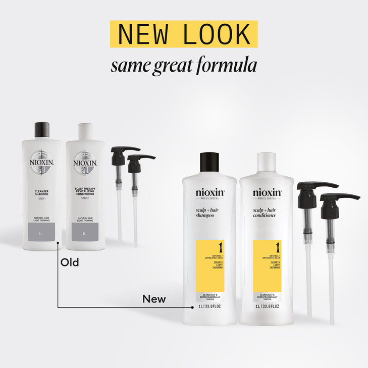 Nioxin System 1 Shampoo Conditioner Prepack For Natural or Untreated Hair with Light Thinning With Niacinamide and Bioti