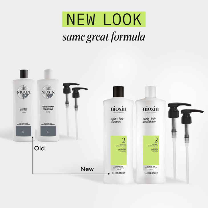Nioxin System 2 Shampoo Conditioner Prepack For Natural or Untreated Hair with Progressed Thinning With Niacinamide and