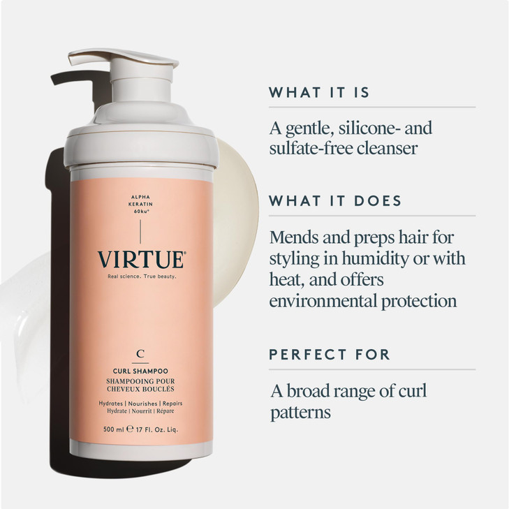 VIRTUE Curl Sulfate Free Shampoo with Jojoba Oil Hydrates Nourishes Repairs Curly Hair with Frizz Control Color Safe