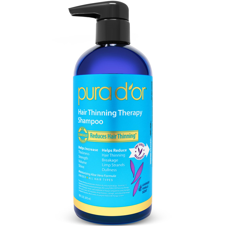 PURA DOR 16 Oz Hair Thinning Therapy Biotin Shampoo LAVENDER VANILLA Scent CLINICALLY TESTED Effective Results Herbal Bl