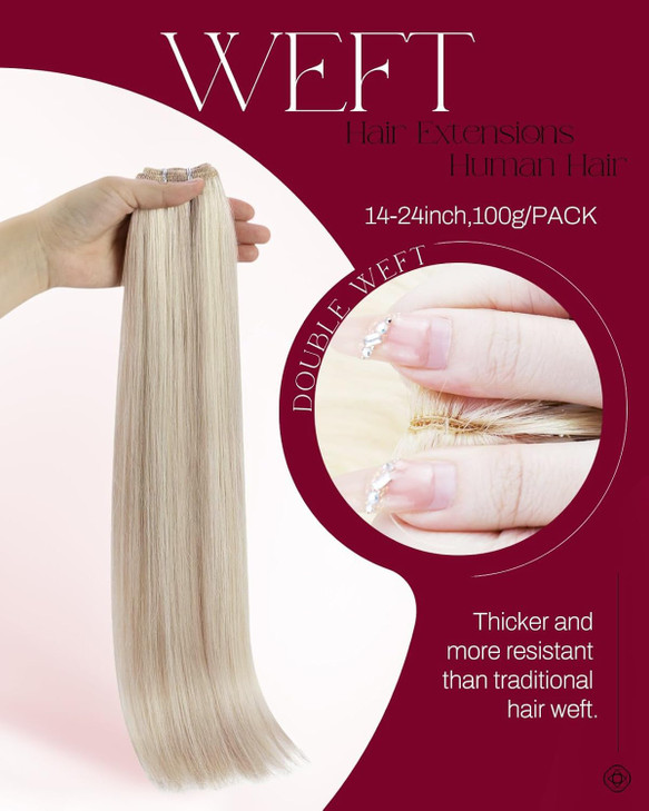 Moresoo Sew in Hair Extensions Real Human Hair Remy Straight Weft Hair Extensions Human Hair Ash Blonde Highight 100G 16