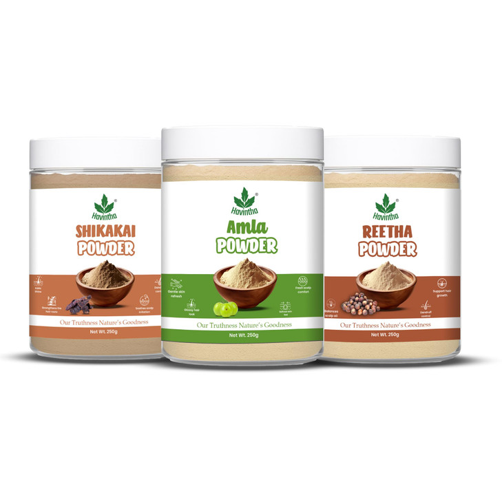 Havintha Amla Reetha Shikakai Powder For Hair Each 250 gram Pack of 3