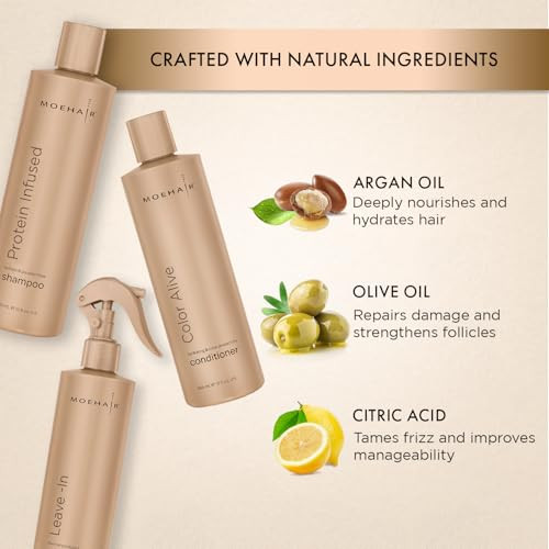 MOEHAIR Trio Pack Protein Infused Shampoo Color Alive Conditioner and Leavein Conditioner 12 Fl Oz Each Hydrating and No
