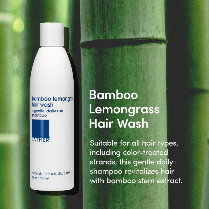 LATHER Bamboo Lemongrass Hair Wash 8 fl oz 2Pack Daily Shampoo Cleanser Revitalize Hair Bamboo Comfrey Chamomile Sensiti