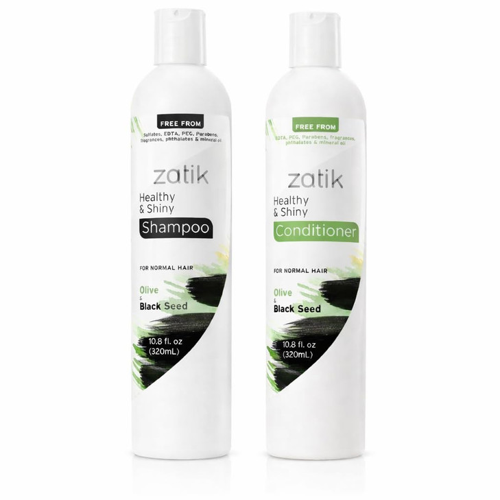 Zatik Naturals Healthy Shiny Shampoo Conditioner set with Olive and Black Seed Voluminizing and Safe for Color Treated H
