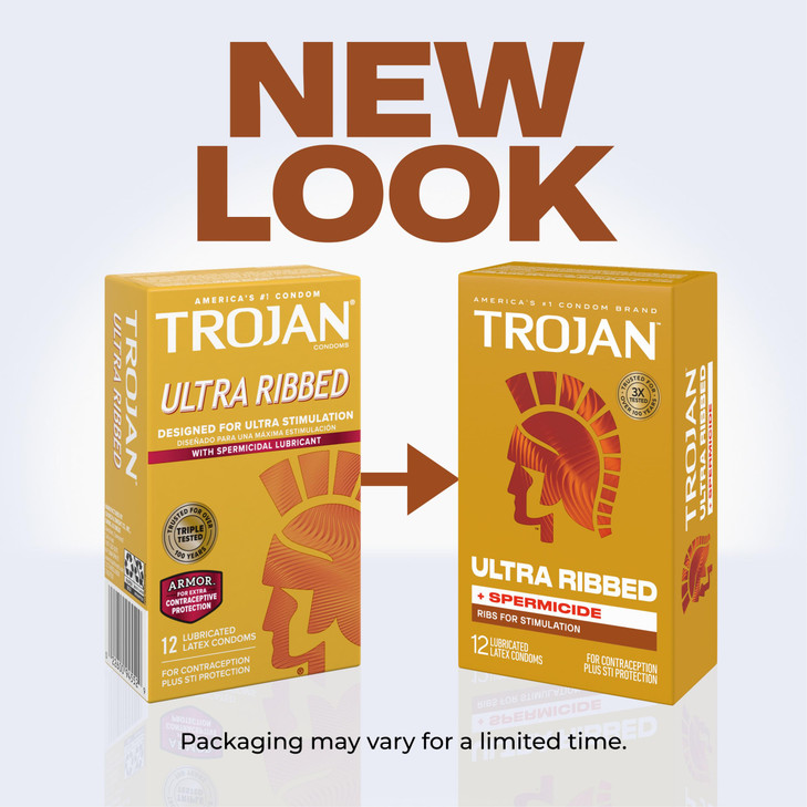 TROJAN Stimulations Ultra Ribbed Spermicidal Condoms, 12 Count