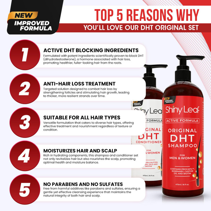 DHT Blocker Shampoo and Conditioner For Women And Men Made In USA AntiHair Loss Treatment With Biotin Castor Oil Rosemar