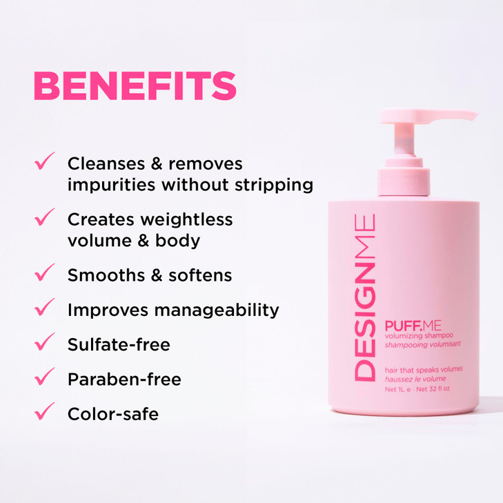 DesignMe PUFFME Volumizing Shampoo Adds Body Bounce Volume for Fuller Thicker Hair For Fine Medium Hair Boosts Shine Col