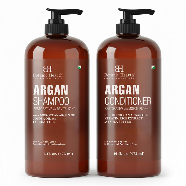 Botanic Hearth Argan Oil Shampoo And Conditioner Set 16 Fl Oz Each With Keratin Restorative Moisturizing Sulfate Free Al