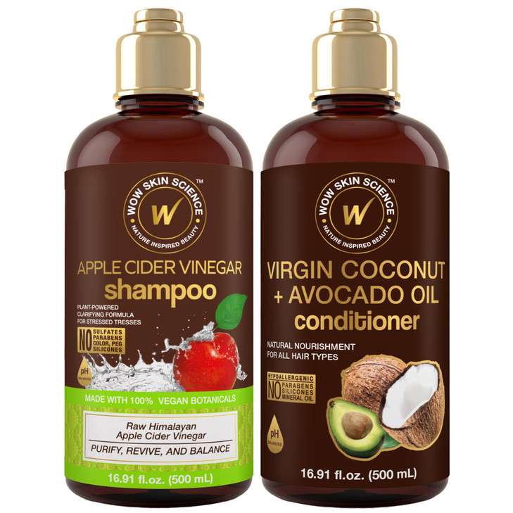 WOW Skin Science Apple Cider Vinegar Shampoo Coconut Avocado Oil Conditioner Duo 169 oz