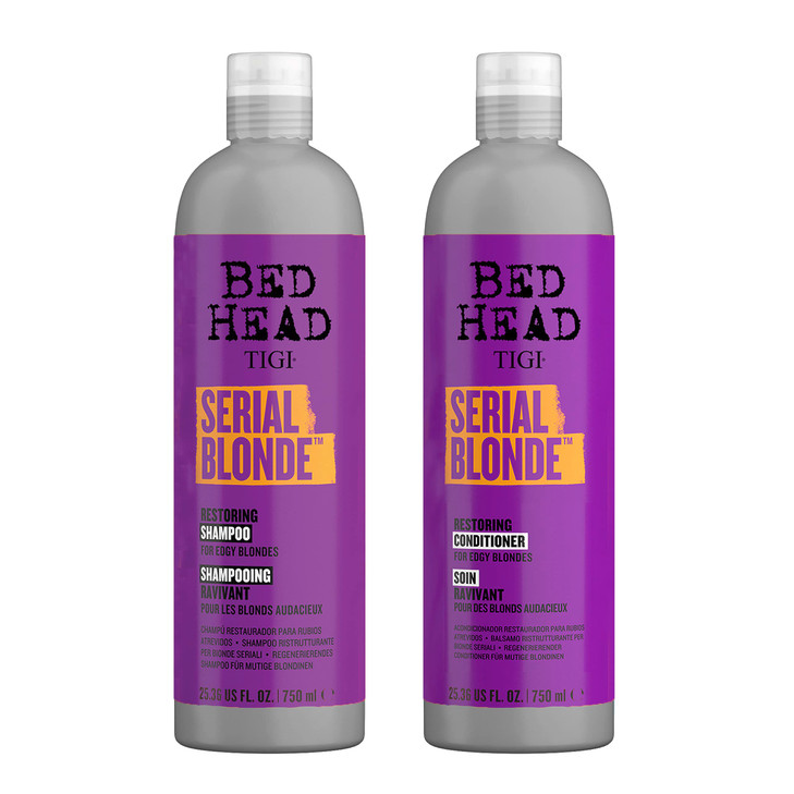 TIGI Bed Head Serial Blonde Restoring Shampoo Conditioner Set for Damaged Blonde Hair Hydrolyzed Keratin 2536 fl oz 2 Pa