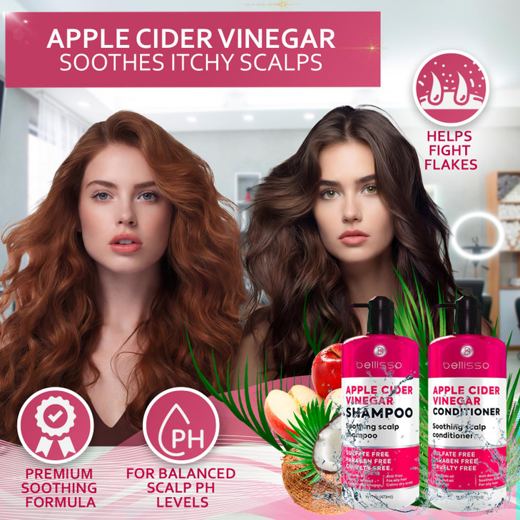 Apple Cider Vinegar Shampoo and Conditioner Set Stop Flaky and Itchy Scalp Sulfate Paraben Free Anti Dandruff Soothing T