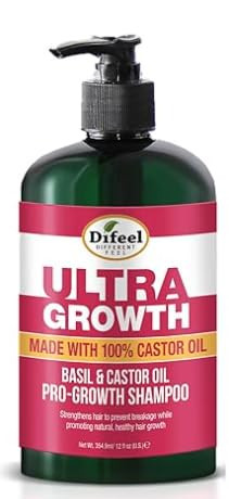 Difeel Brand Ultra Growth Shampoo 12 oz Made with Basil Castor Oil Sulfate Free Natural Pro Growth for Thinning Hair Uni