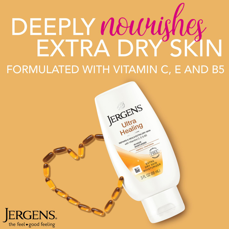 Jergens Ultra Healing Dry Skin Lotion, Hand and Body Moisturizer for Quick Absorption into Extra Dry Skin with Hydralucence Blend, Vitamins C, E and