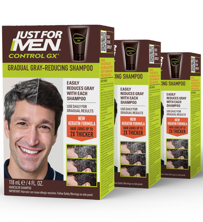 Just for Men Control GX Grey Reducing Shampoo Gradual Hair Color with Keratin for Stronger Thicker and Healthier Looking