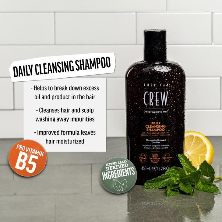 American Crew Shampoo for Men Daily Cleanser Naturally Derived Vegan Formula Citrus Mint Fragrance 845 Fl Oz