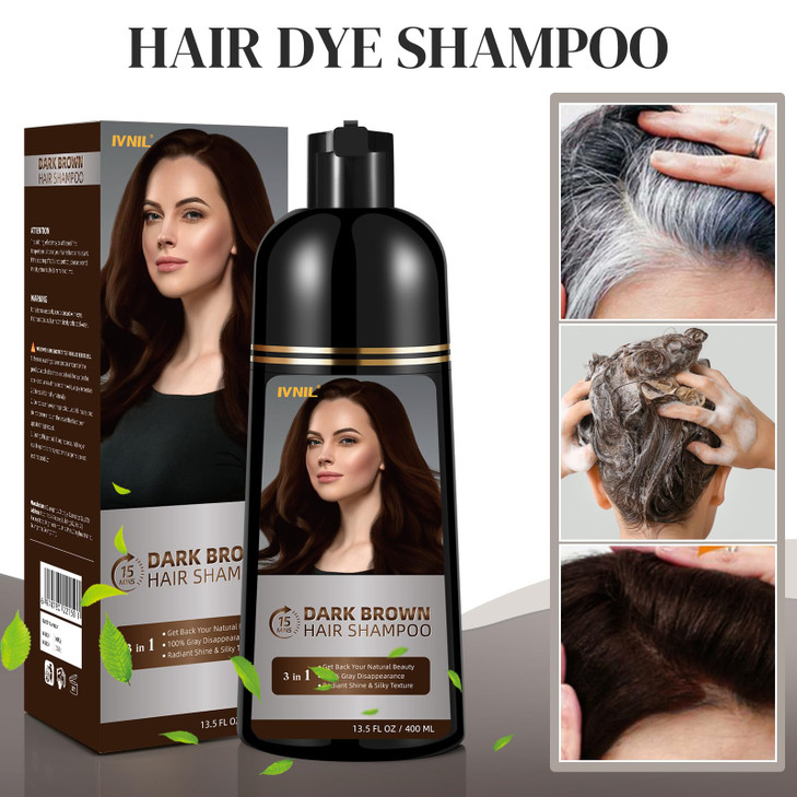 Ivnil Dark Brown Hair Dye Shampoo 3 in 1 Hair Color Shampoo for Gray Coverage Herbal Semi Permanent Champu Para Canas Co