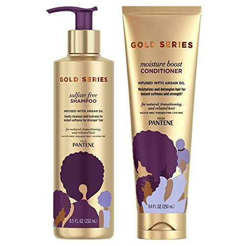 Pantene Shampoo and Sulfate Free Conditioner Kit with Argan Oil ProV Gold Series for Natural and Curly Textured Hair 169