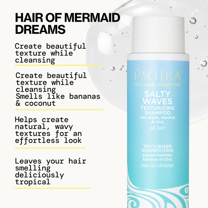Pacifica Salty Waves Texturizing Shampoo Beachy Textured Messy Look Hair Styles Moisturizing Hair Care w Vitamin B E Ban