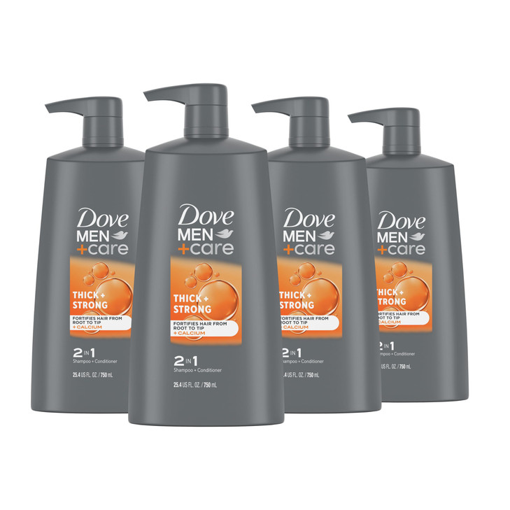 DOVE MEN CARE 2in1 Shampoo Conditioner Thick Strong 4 count for Fortifying Hair from Root to Tip with Calcium 254 oz
