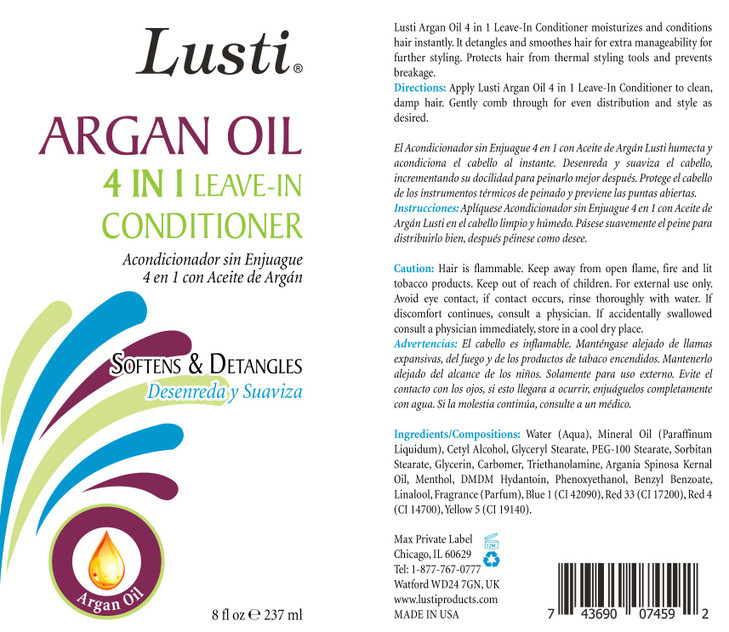 Lusti Argan Oil 4 In 1 Leave-In Conditioner, 8 fl oz - Moisturize & Condition Instantly - Prevent Breakage online at globaldelivered