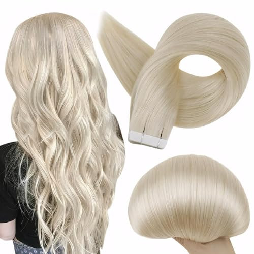 Full Shine Fashion Tape Hair Extensions Real Human Hair Couture Short 12 Inch Color 60 Platinum Blonde in Remy 20 Pcs 30