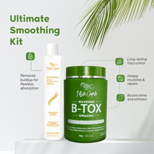 I Belli Capelli Ravenna Organic Btox Hair Treatment Kit 1kg3502 oz Hair Btox 300ml101 floz AntiResidue Shampoo