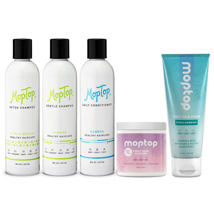 MopTop Curly Hair Treatment Routine 8 oz Detox Shampoo Gentle Shampoo Daily Conditioner Curly Hair Gel Moisturizing Ligh
