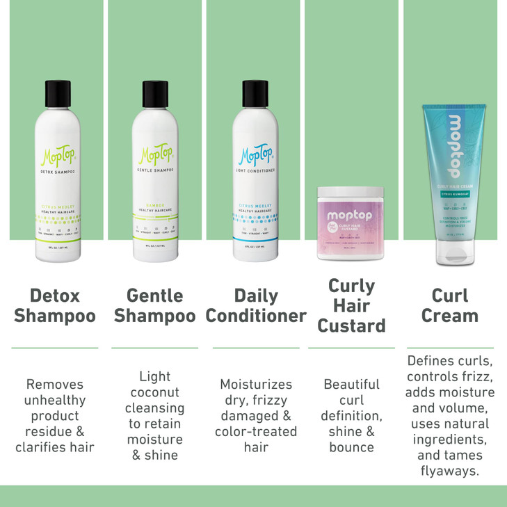 MopTop Curly Hair Treatment Routine 8 oz Detox Shampoo Gentle Shampoo Daily Conditioner Curly Hair Gel Moisturizing Ligh