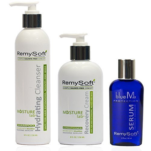 RemySoft SulfateFree 3Step Detangling Kit Hydrating Shampoo Recovery Conditioner Serum for Human Synthetic Extensions Wi