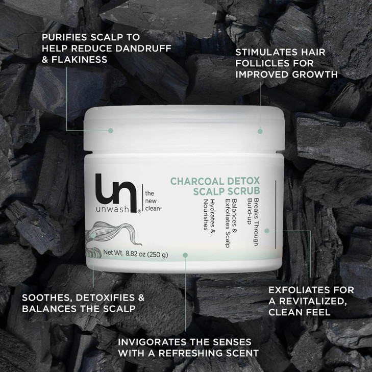 Unwash Charcoal Detox Scalp Scrub Detoxify Exfoliate Rebalance Hair Scalp Removes BuildUp For Dry Itchy Scalps Paraben F