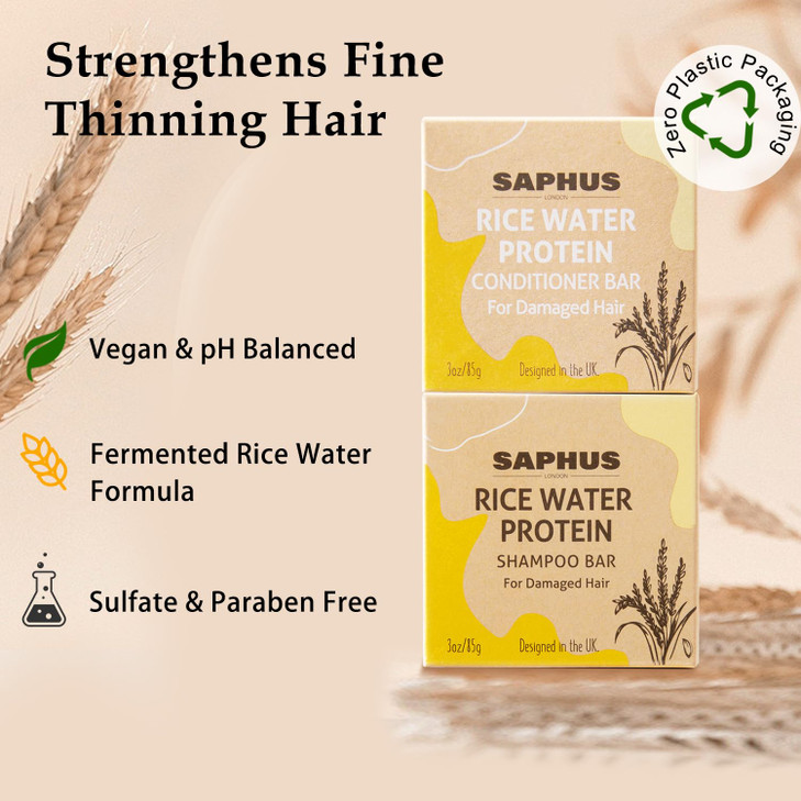 SAPHUS Rice Water Shampoo Bar Argan Conditioner Bar Set Strengthening Nourishing Hair Care Duo for Fine or Weak Hair Sol