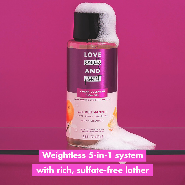 Love Beauty and Planet 5in1 MultiBenefit Shampoo Vegan Keratin Collagen SunKissed Mandarin for a Deep Cleanse Hydration