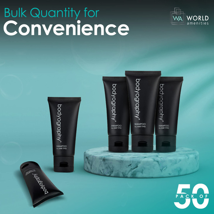 World Amenities Bodyography Bulk Shampoo 50 Count 14oz Lavender Peppermint Mini Travel Size Toiletries 100 Recyclable Tu