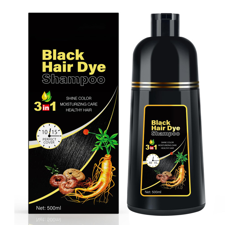 Black Hair Dye Shampoo 3 in 1 for Gray Coverag Color Shampoo for WomenMen Instant Herbal Semi Permanent champu para cana