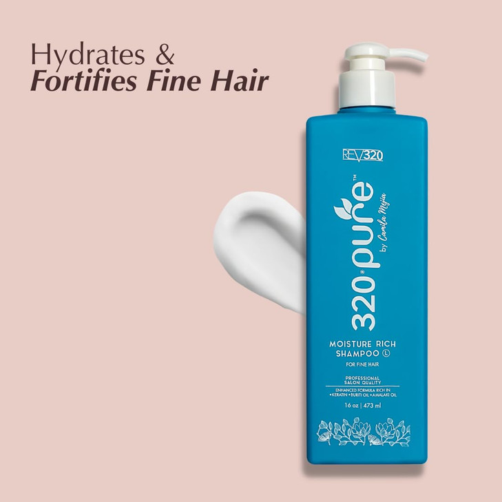 320Pure Moisture Rich Shampoo for Fine Hair 16oz Repairing Lightweight Volumizing Formula Best Cleaner for Dry Thin or F