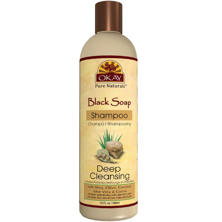 OKAY Black Soap Shampoo For All Hair Types Textures Cleanse Nourish and Hydrate Hair With Shea Olive Coconut Aloe Vera C