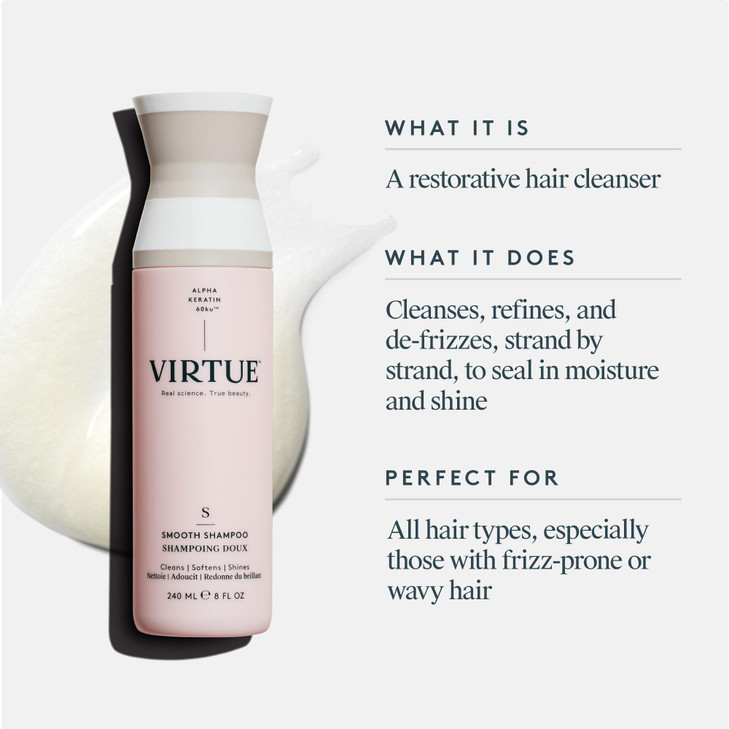 VIRTUE Smooth Sulfate Free Shampoo for Frizz Control for Curly Hair Safe for All Hair Types Color Safe