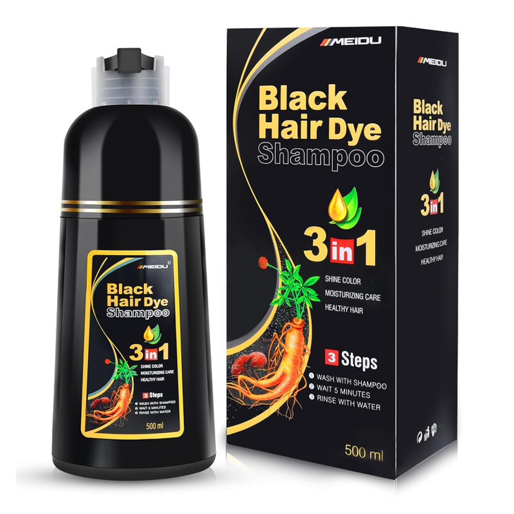 IIIMEIDU Black Hair Dye Shampoo 3 in 1 for Gray Hair Herbal Ingredients Shampoo Black Hair Dye for Women Men Grey Covera