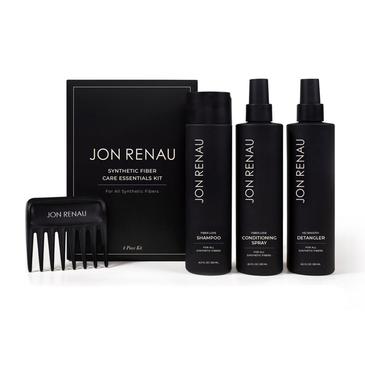 Jon Renau Synthetic Fiber Care Kit Shampoo and Leave In Conditioner for Synthetic Wigs and Hair Extensions Detangler Spr