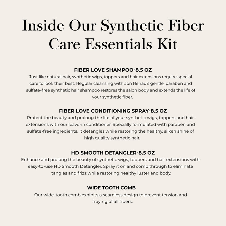 Jon Renau Synthetic Fiber Care Kit Shampoo and Leave In Conditioner for Synthetic Wigs and Hair Extensions Detangler Spr