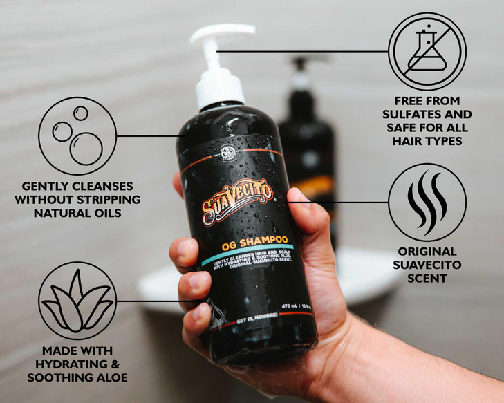 Suavecito OG Shampoo 16 oz Pump Bottle Original Scent Gently Cleanses Hair Hydrates and Soothes with Aloe Works On All H