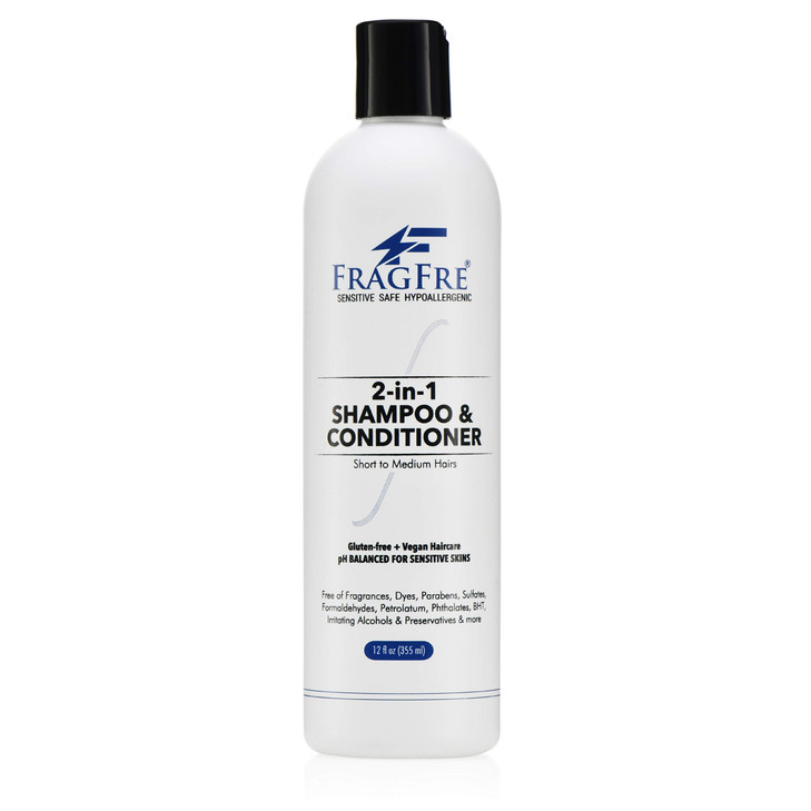 FRAGFRE 2 in 1 Shampoo and Conditioner 12 oz Fragrance Free Conditioning Shampoo for Short to Medium Hairs Color Safe Wa