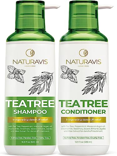 Tea Tree Oil and Mint Shampoo and Conditioner Set Sulfate and Paraben Free Formula for Women and Men Enriched with Peppe