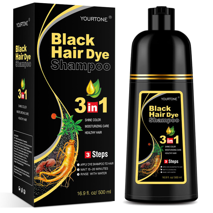 YOURTONE Black Hair Dye Shampoo 3 in 1 for Gray Hair Coverage Hair Color Shampoo for Women Men Herbal Ingredients Champu
