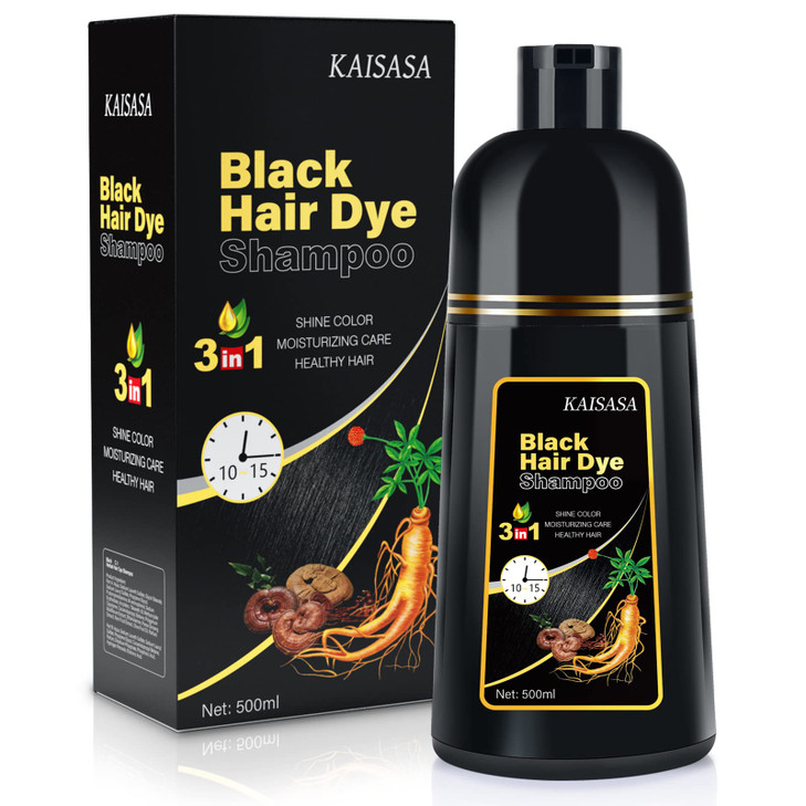 IIIMEIDU Hair Dye Shampoo for Gray Hair Coverage 3 in 1 Natural Black Dye for Women Men 500ml