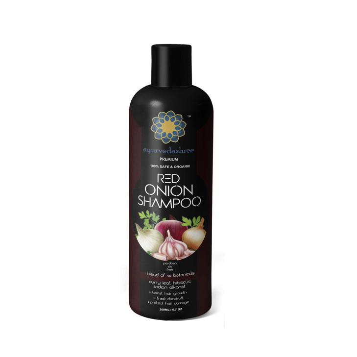 AYURVEDASHREE Red Onion Hair Growth Hair Fall Control Shampoo With Curry Leaf Hibiscus Indian Alanket Blend of 14 Botani